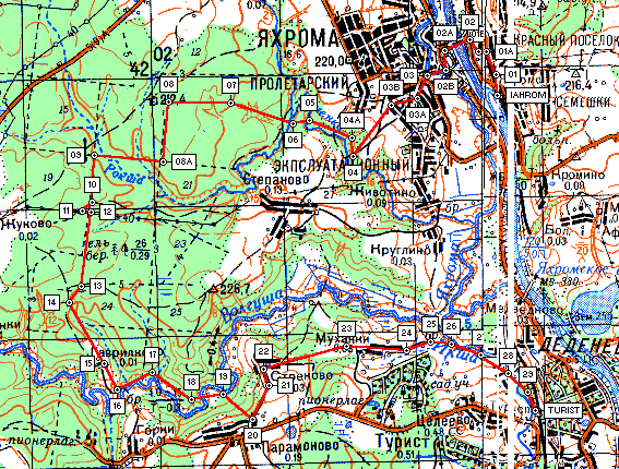 Карта: пл. Яхрома - Жуково - Стреково - пл. Турист 05.09.2004